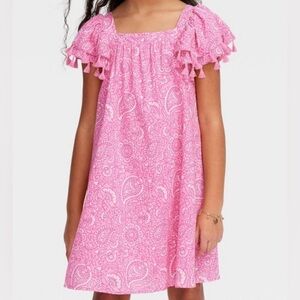 NWT Girls' Roller Rabbit x Target Pink Paisley Tassel-Sleeve Dress - Size Medium